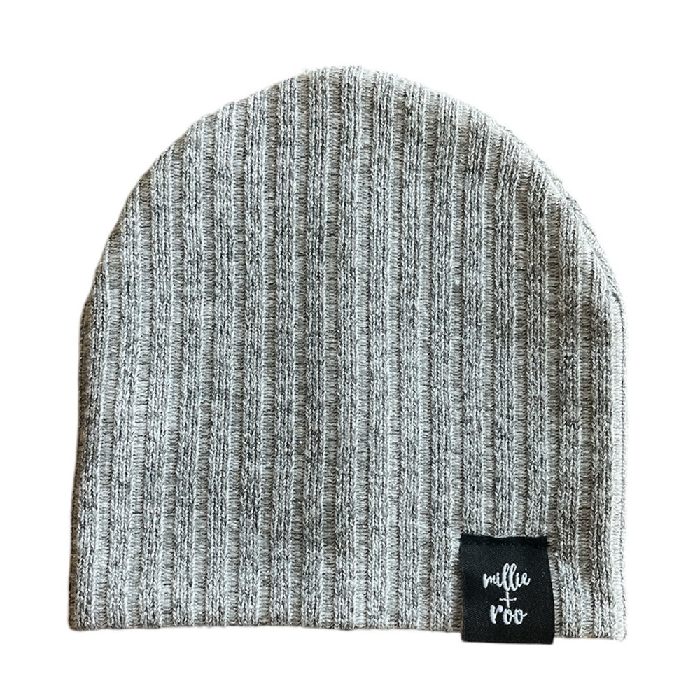 Ruffle and Roo Infant Hat Knit Ribbed Gray with Glitter Metallic Thread